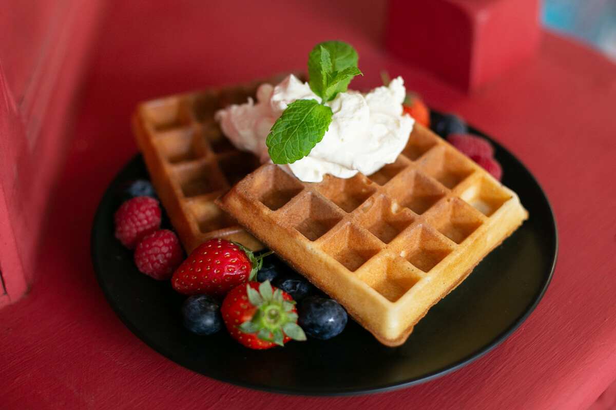 go_low_waffles with strawberries